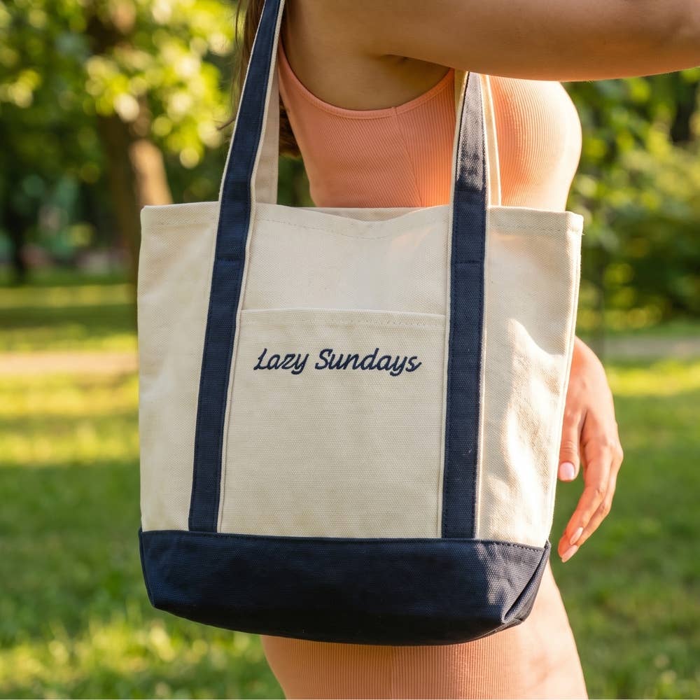 Lazy Sundays Embroidered Tote Bag