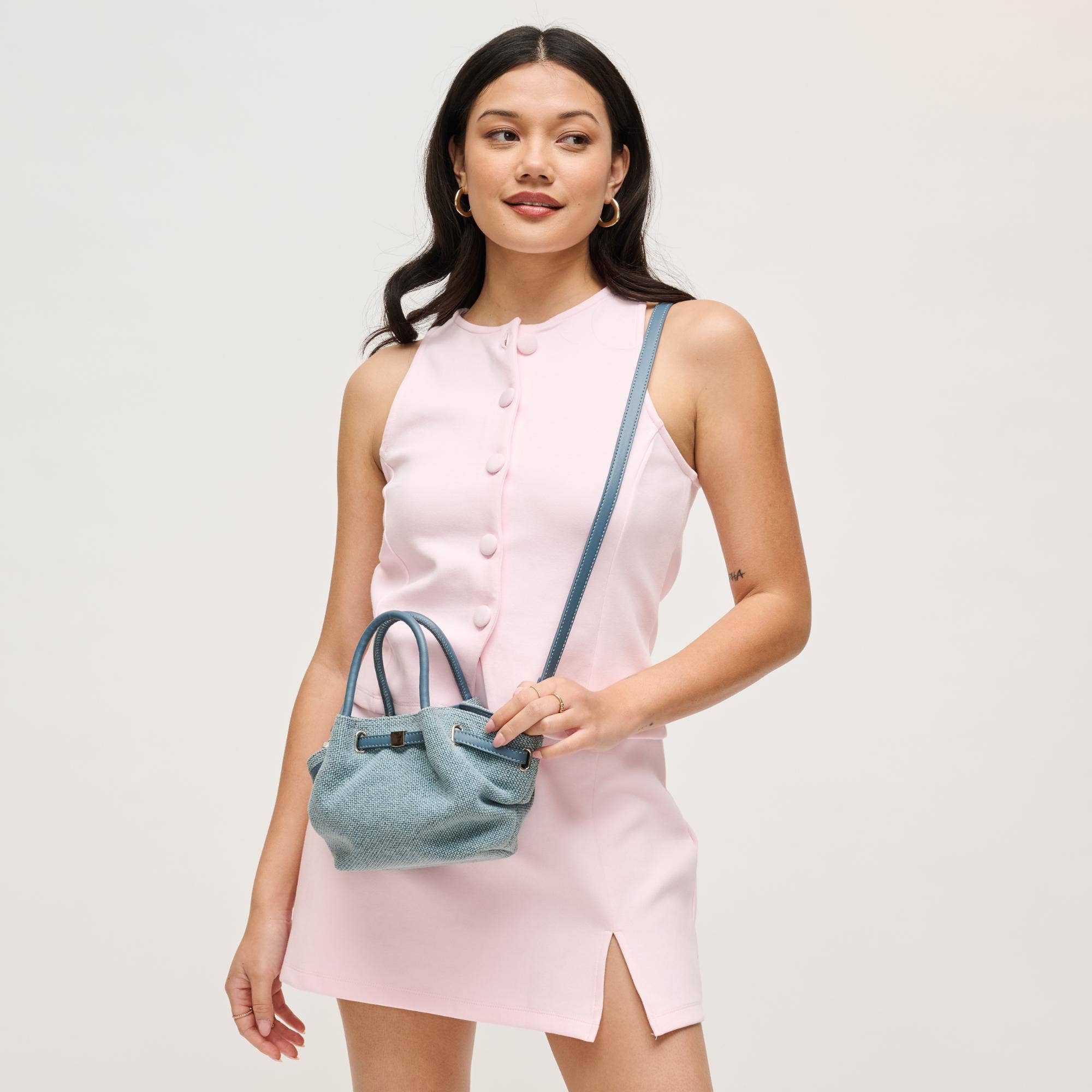 Blue Denim Cinched Crossbody Bag