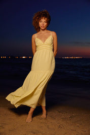 Yellow V-Neck Tiered Maxi Dress