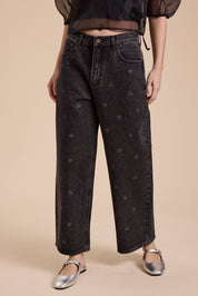 Heart Printed Denim Pants