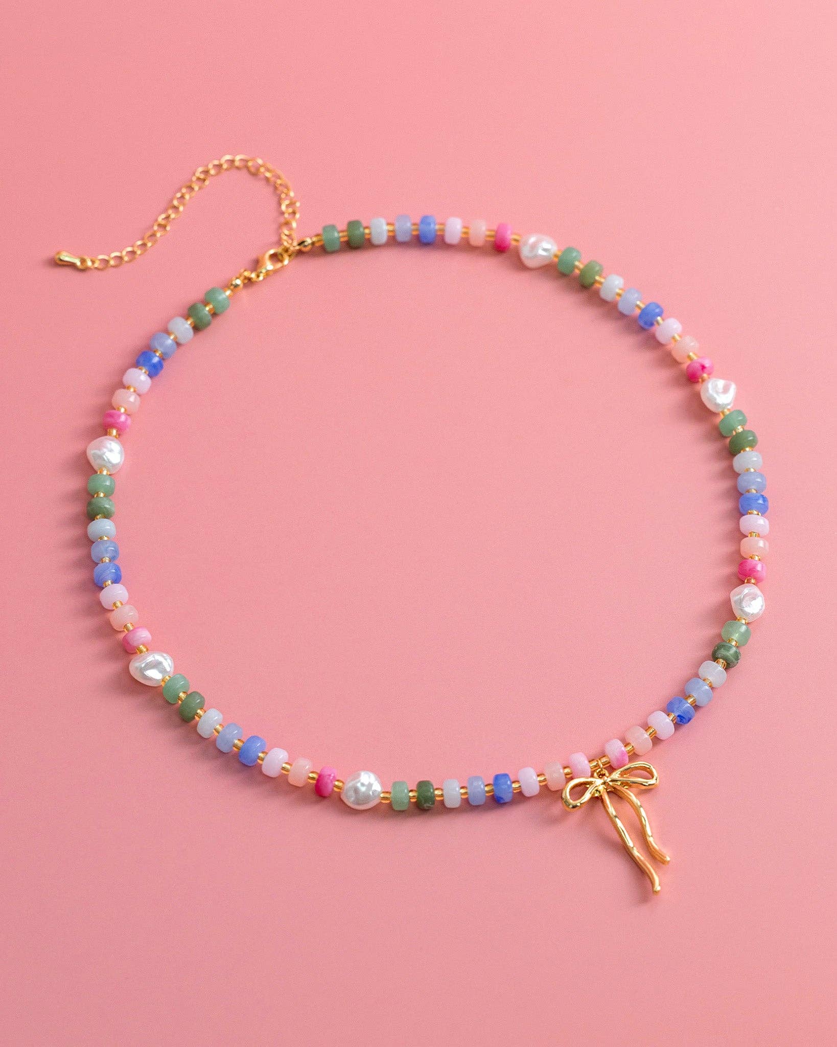 Pastel Crush Coquette Bead Pearl Necklace: Olive
