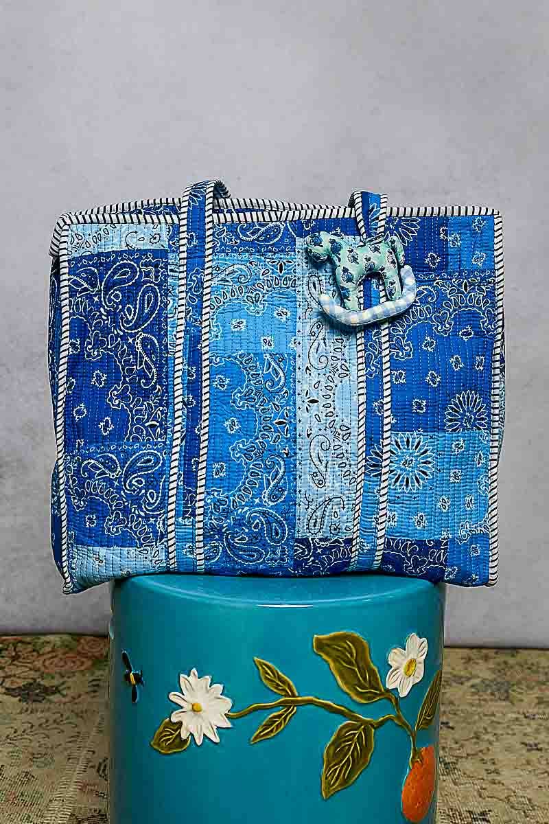 Blue Quilted Tote Bag