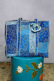 Blue Quilted Tote Bag