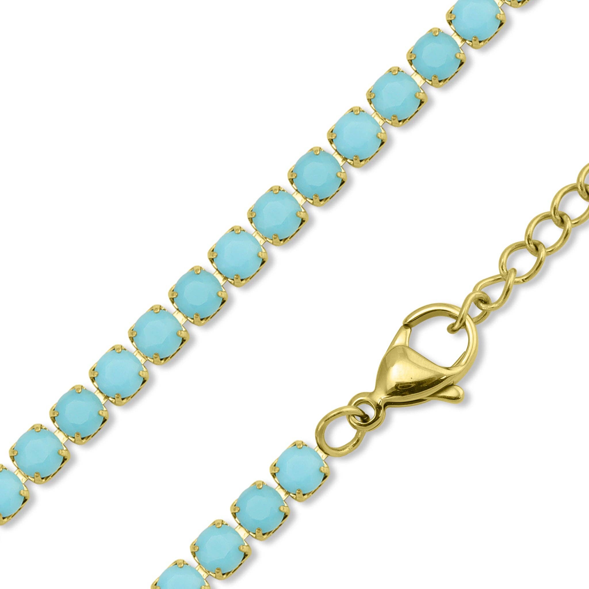 18k Gold Turquoise Rhinestone Tennis Chain Necklace
