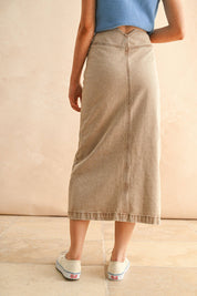 Gray Button Front Washed Skirt