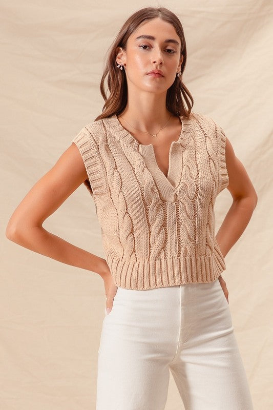 Sand Cable Knit Sweater Vest