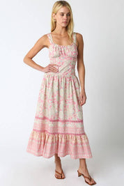 Pink & Green Floral Maxi Dress