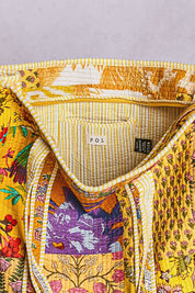 Yellow Quilted Striped Tote Bag