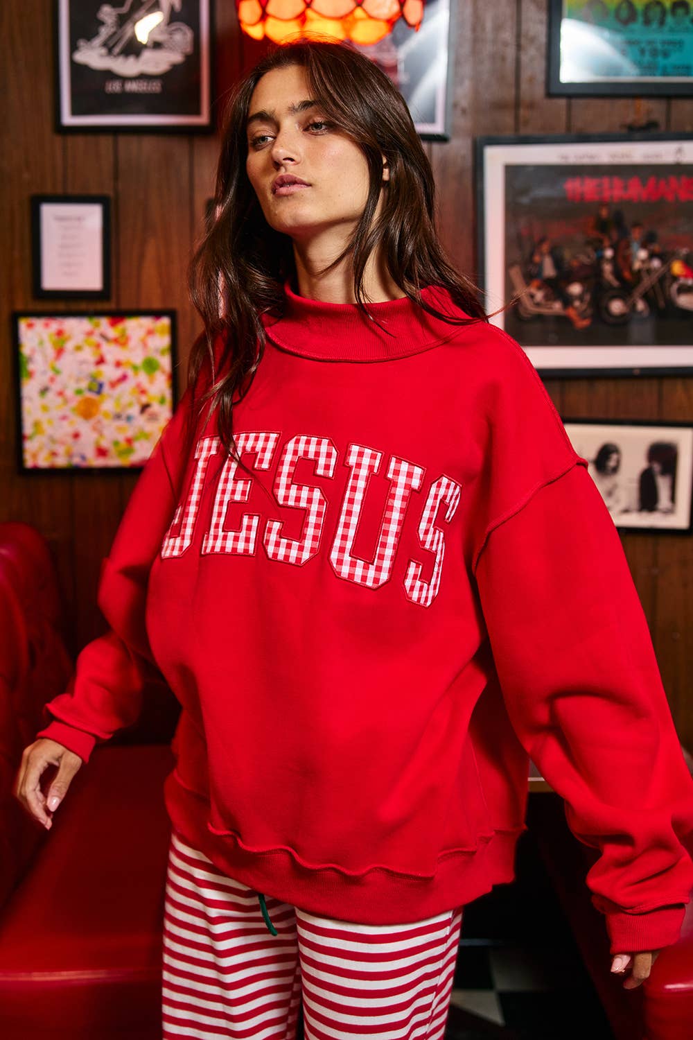 Red Gingham Jesus Mockneck