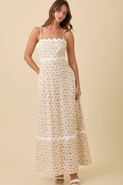 Floral Eyelet Contrast Maxi Dress