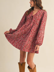 Red Floral Corduroy Mini Dress