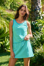 Blue & Green Striped Tank & Mini Skirt Set