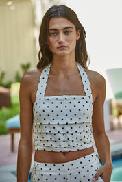 White Linen Polka Dot Halter Top
