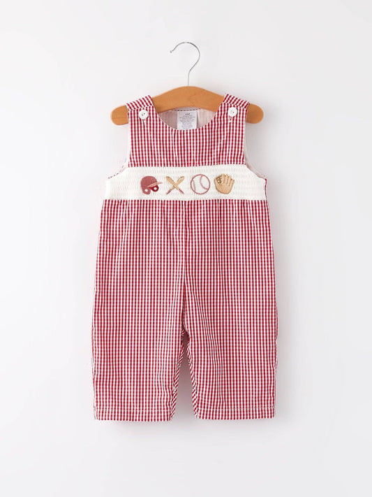 Baseball Baby Boys Smocking Embroidered Plaid