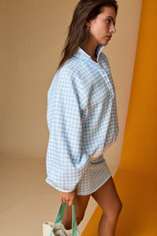 Blue Checkered Snap Button-up
