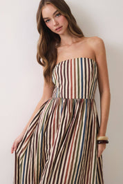Multi Stripe Strapless Maxi Dress