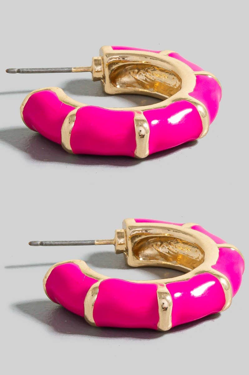 Enamel Bamboo Style Hoop Earrings