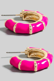 Enamel Bamboo Style Hoop Earrings