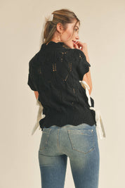 Black Mock Neck Cropped Sweater Vest