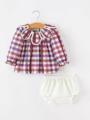 Fall Plaid Petals Collar Girls Bloomer Set