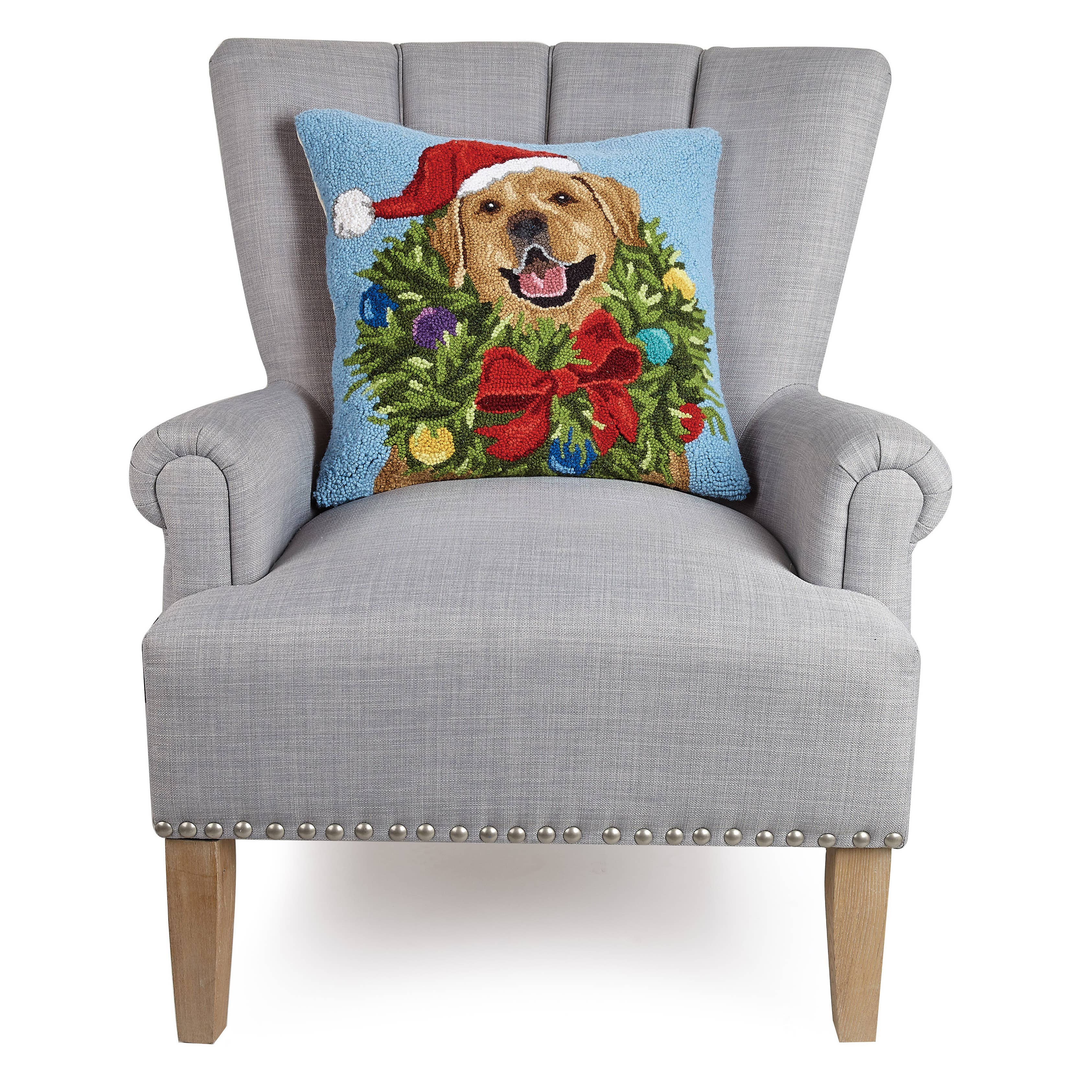 Santa Golden Labrador Wreath Hook Pillow