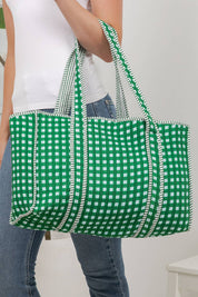 Green Checker Quilted Tote Bag