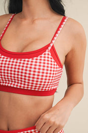 Red Gingham Layered Sports Bra