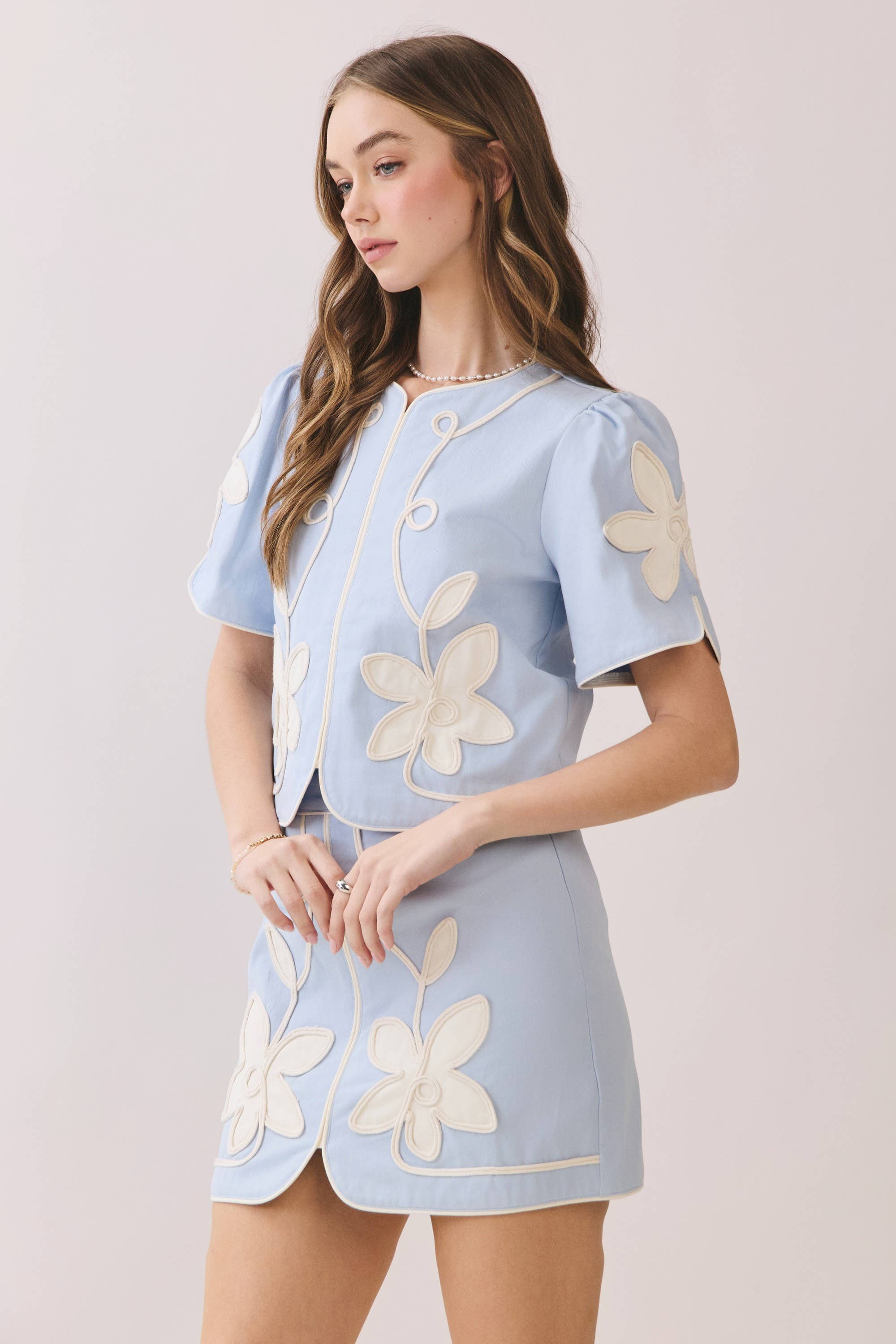 Blue Floral Puff Sleeve Top