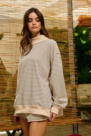 Cream Striped MockNeck Sweatshirt
