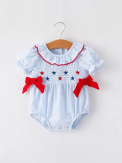 4th of july Girls' Smocking Star Embroidered Romper