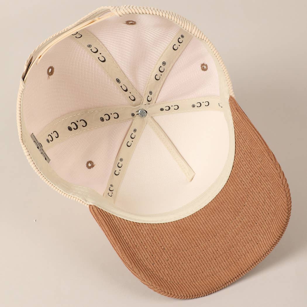 Brat Typographic Two-Tone 5 Panel Corduroy Baseball Cap