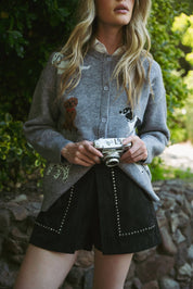 Gray Dog Knit Sweater Cardigan