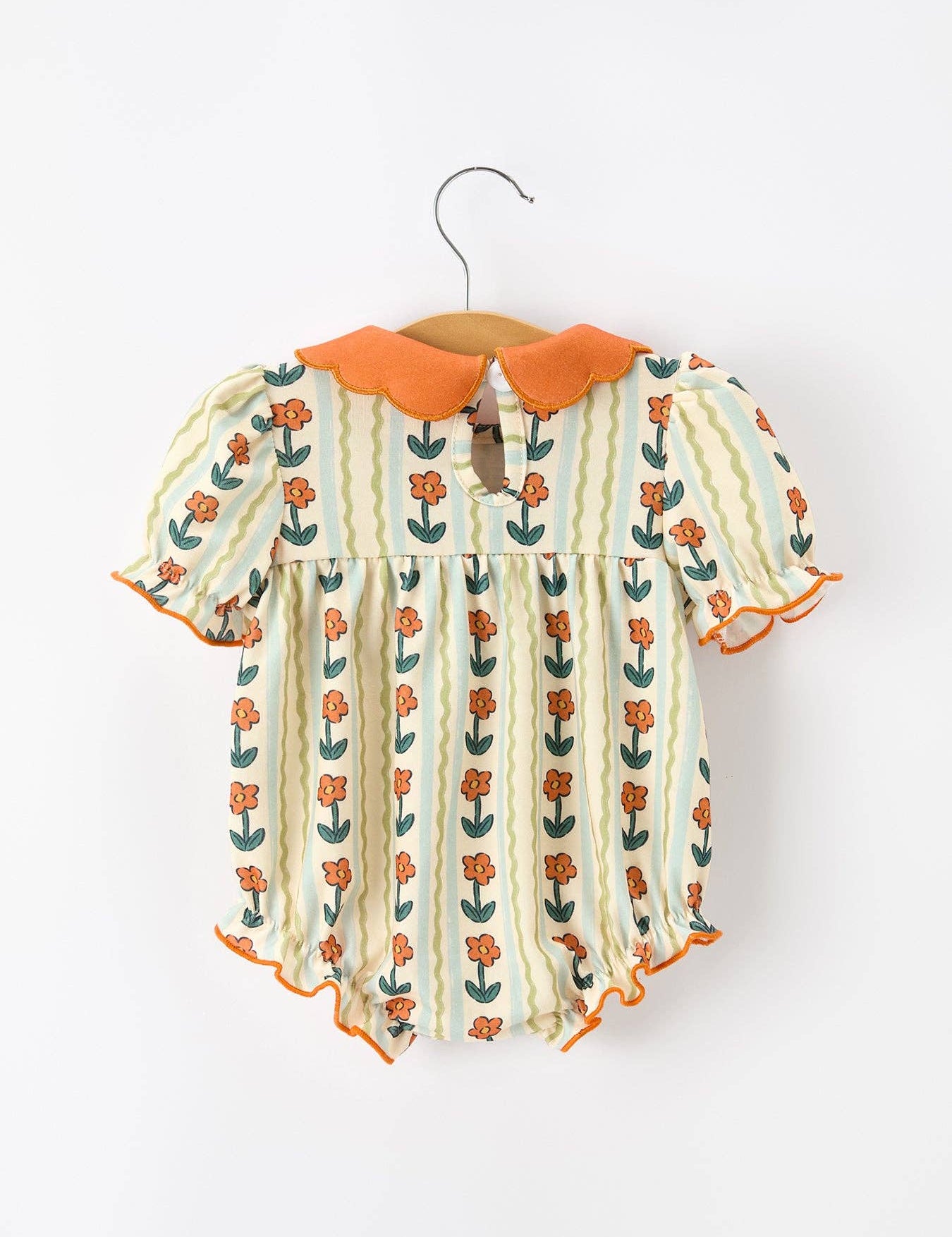 Fall Floral Stripe Baby Romper showing floral stripe print