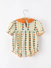 Fall Floral Stripe Baby Romper showing floral stripe print