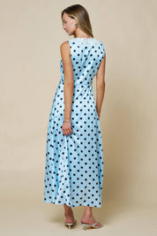 Light Blue Satin Polka Dot Maxi Dress