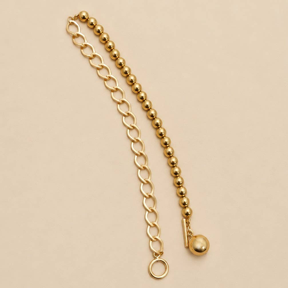 Gold Mixed Link Ball Pendant Necklace