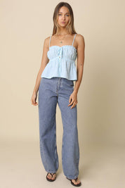 Blue Button-Front Peplum Cami Top