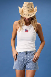 White USA Ribbed Tank Top