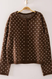 Dark Brown Polka Dot Sweater — round neckline and drop shoulder