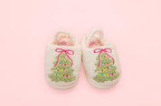 Kids Pink Bow Christmas Tree Slippers