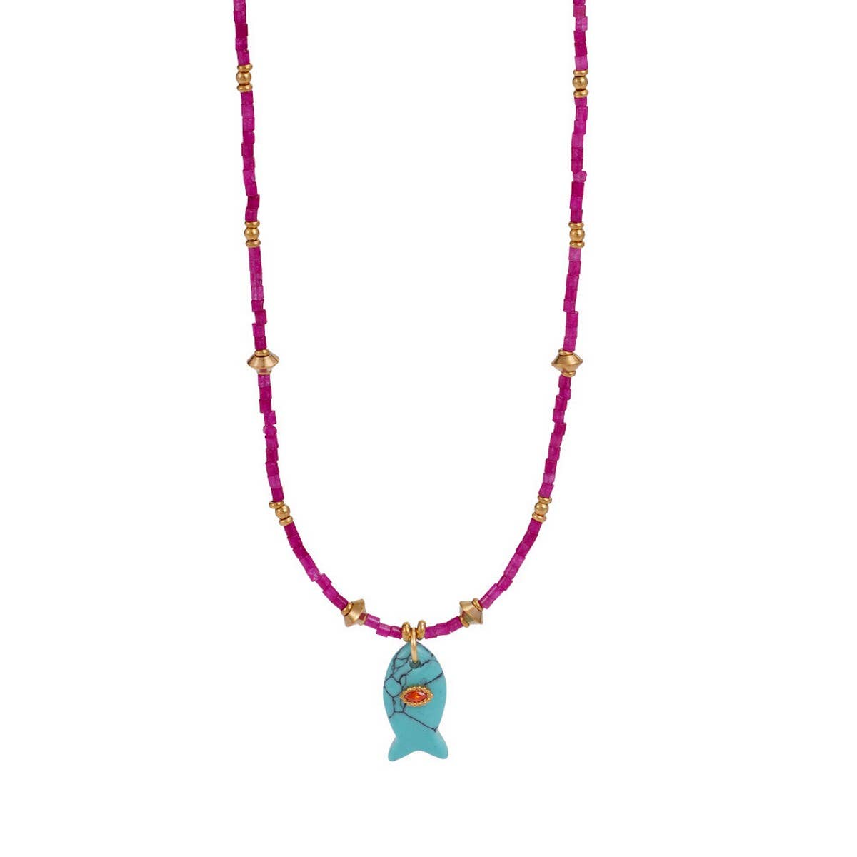 Blue Fish Necklace With Gem showing fish pendant with gemstone