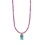 Blue Fish Necklace With Gem showing fish pendant with gemstone