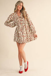 Cream Floral Corduroy Mini Dress