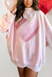 Pink Heart Patchwork Mock Neck