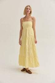 Yellow Iris Poplin Tiered Maxi Dress