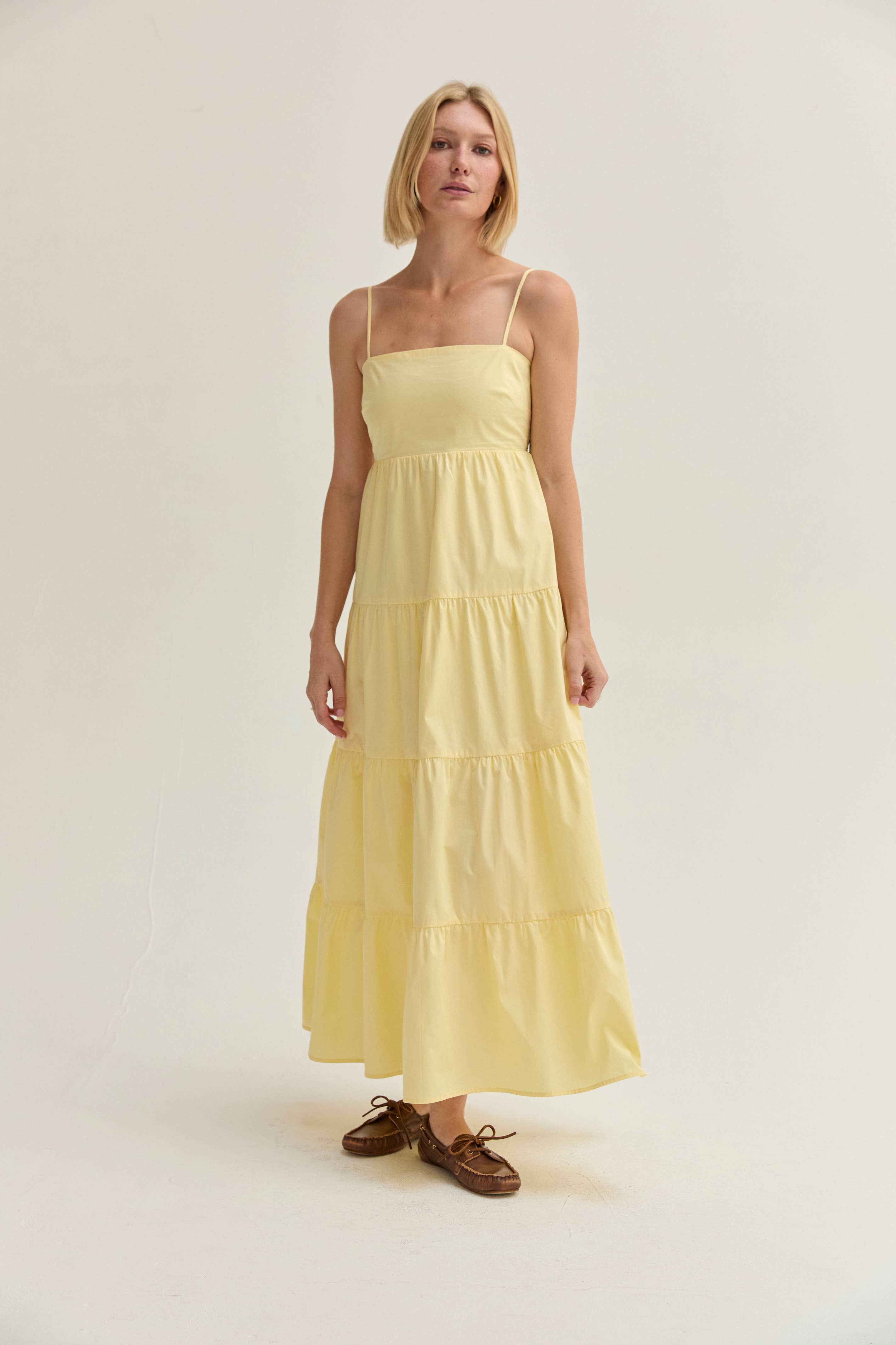 Yellow Iris Poplin Tiered Maxi Dress