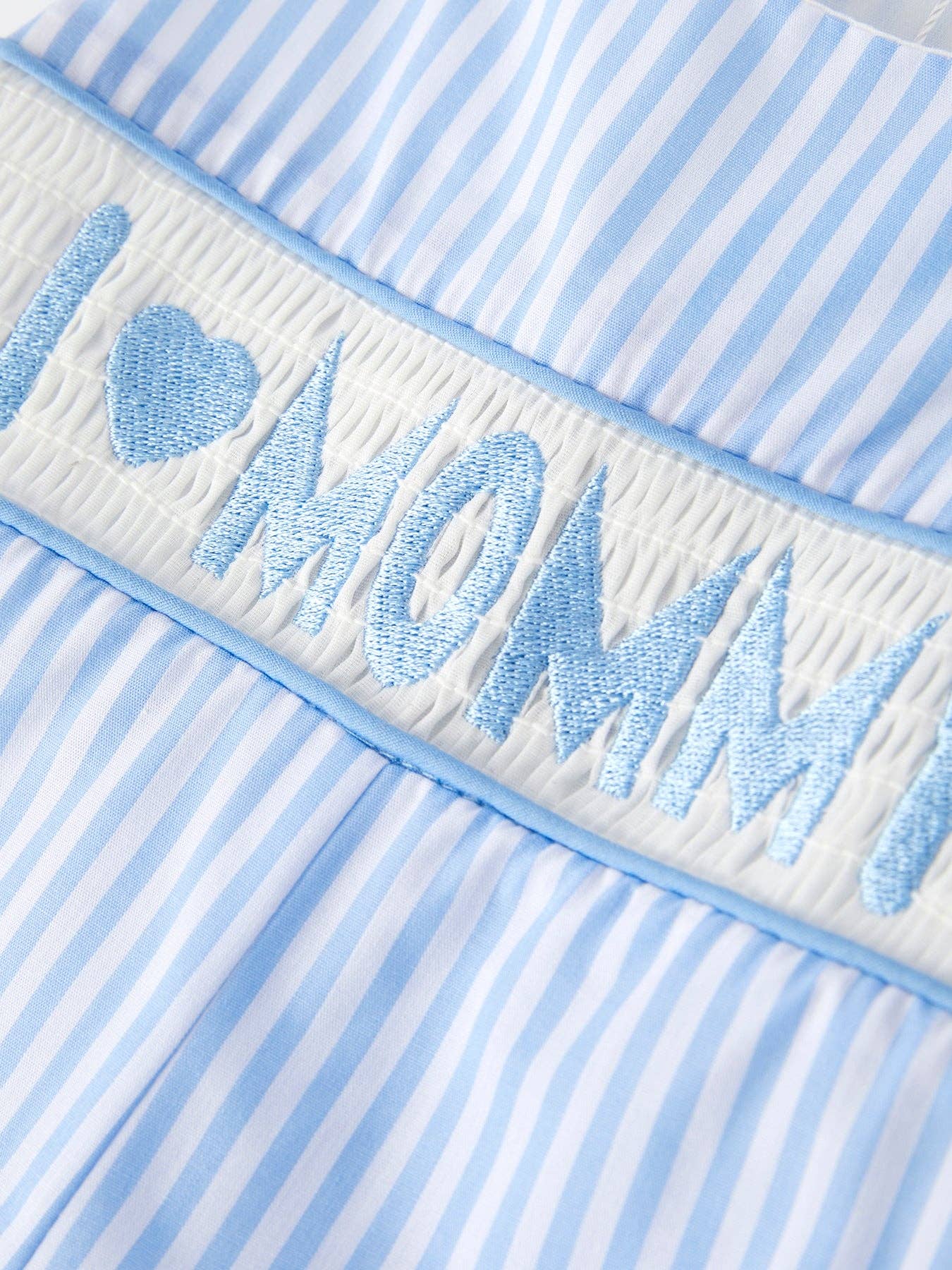 “I LOVE MOMMY”Embroidery Smocking Striped Baby Boys Romper