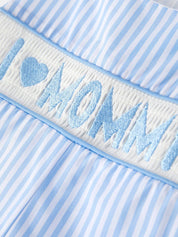 “I LOVE MOMMY”Embroidery Smocking Striped Baby Boys Romper