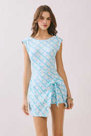 Blue Wrap Side Tie Detail Mini Dress