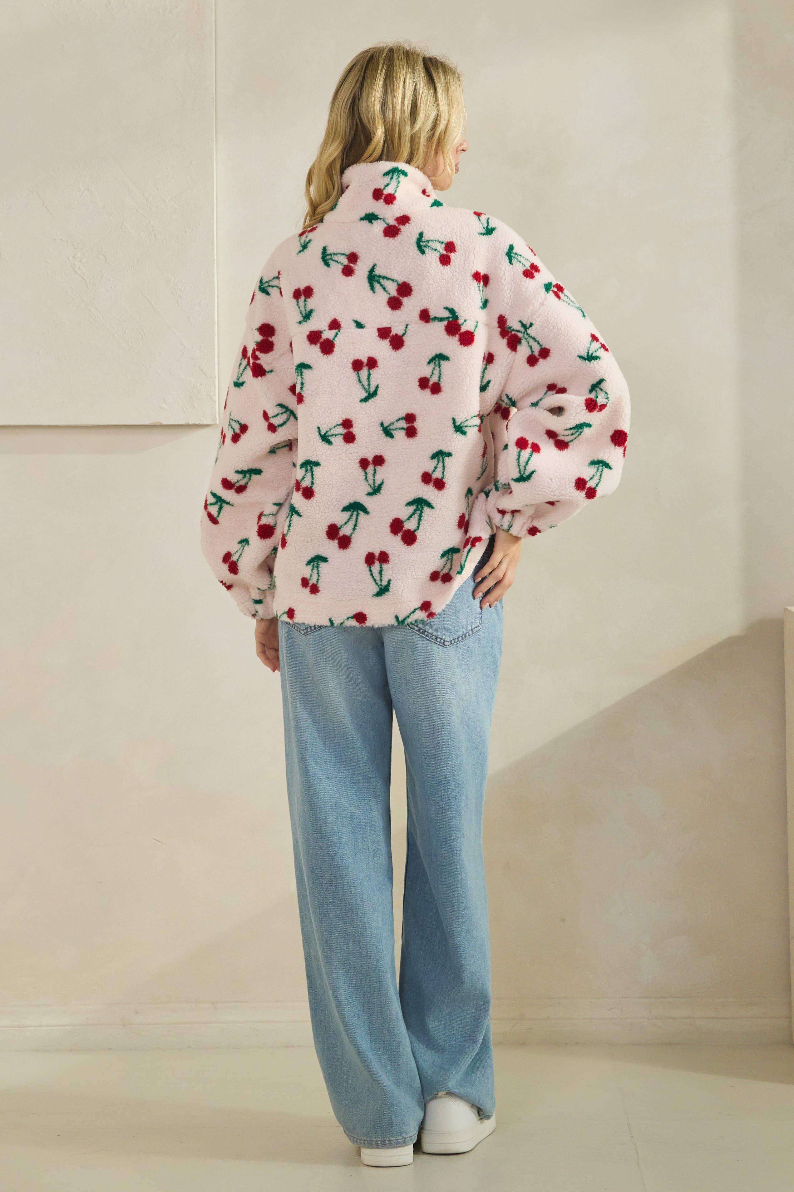 Cherry Printed Quarter Zip Sweater